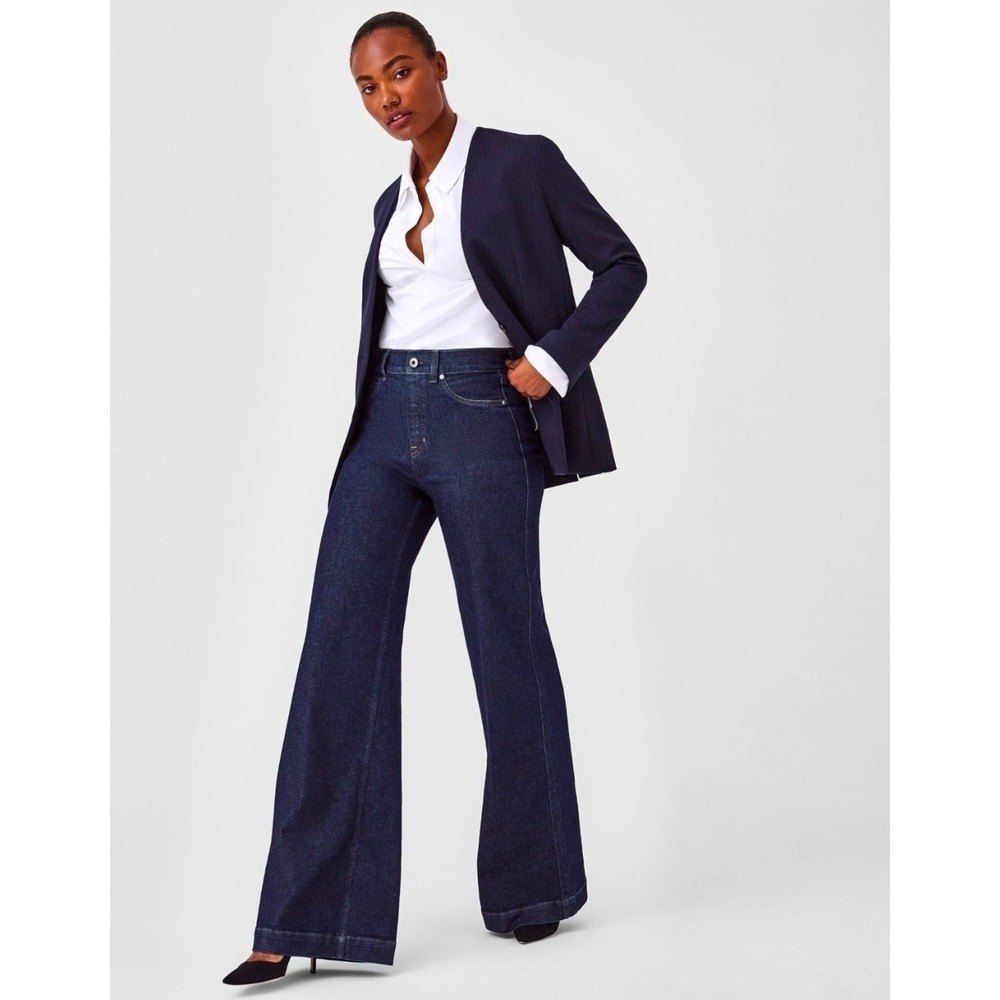 SPANX Navy Wide-Leg Flare Jeans